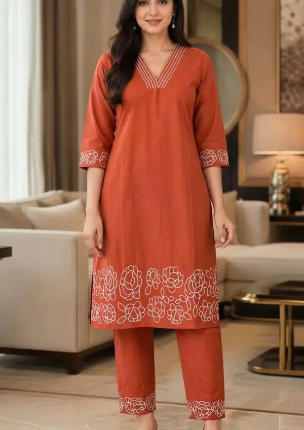 Rust_Orange_Embroidered_Pure_Cotton_Co-Ord_Set