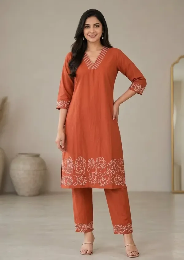 Rust_Orange_Embroidered_Pure_Cotton_Co-Ord_Set