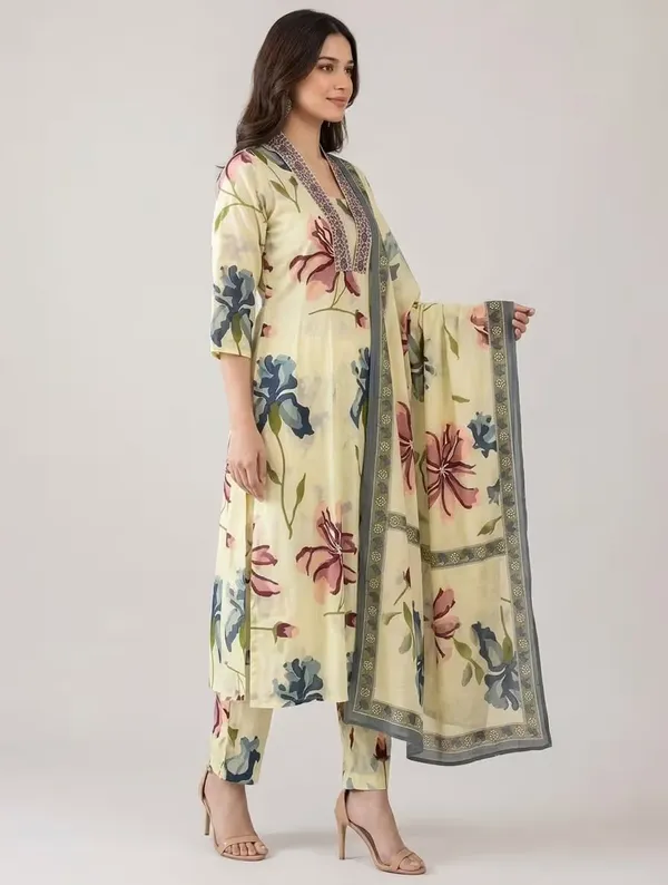 Light_Yellow_Floral_Printed_Pure_Cotton_Kurta_Set_With_Dupatta