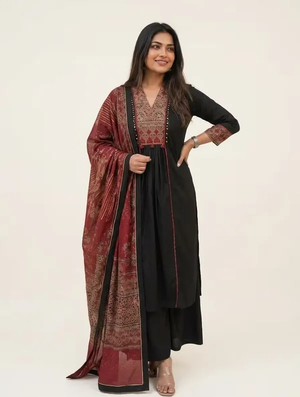 Elegant_Black_Pure_Cotton_Embroidered_Kurta_Set_With_Dupatta
