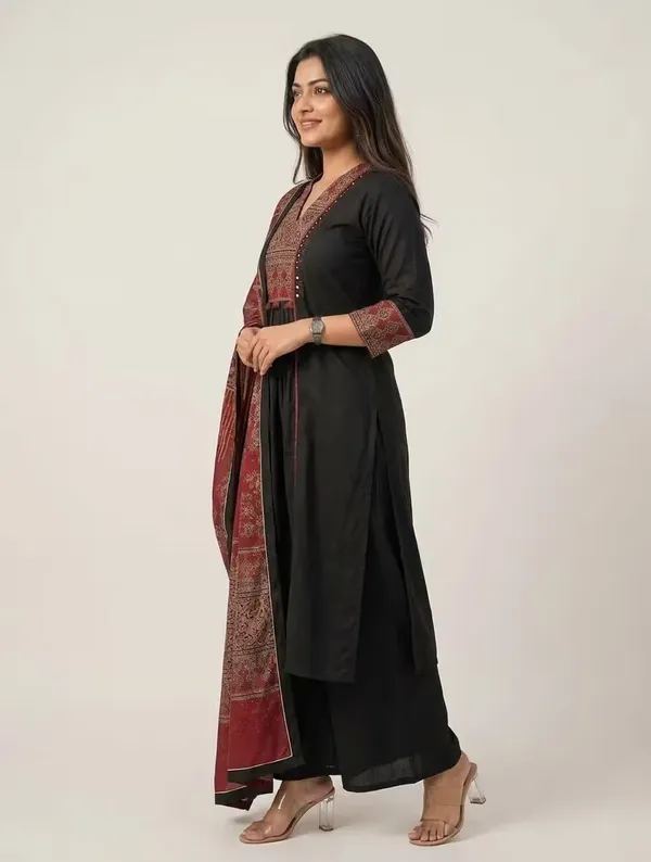 Elegant_Black_Pure_Cotton_Embroidered_Kurta_Set_With_Dupatta