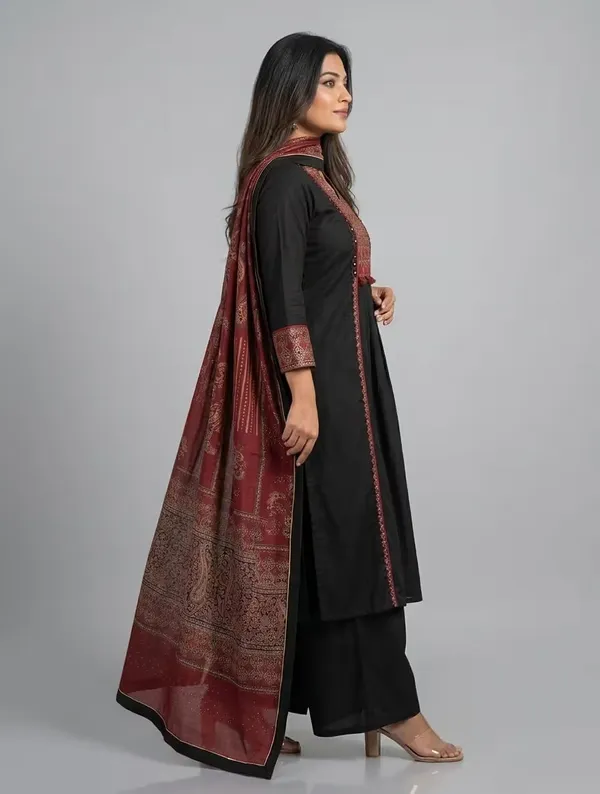 Elegant_Black_Pure_Cotton_Embroidered_Kurta_Set_With_Dupatta