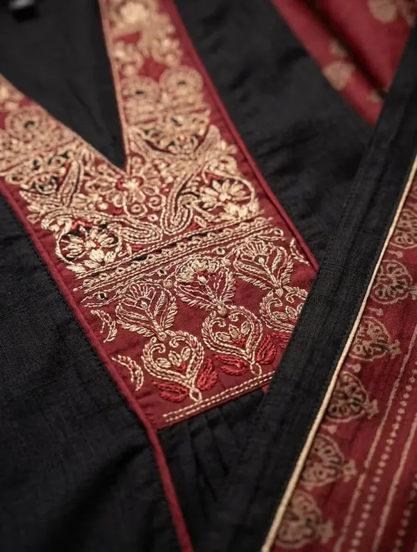 Elegant_Black_Pure_Cotton_Embroidered_Kurta_Set_With_Dupatta