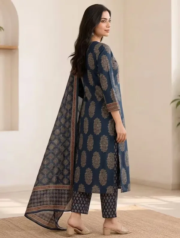 Navy_Blue_Printed_Pure_Cotton_Straight_Kurta_Set_With_Dupatta