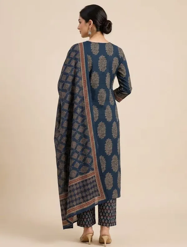 Navy_Blue_Printed_Pure_Cotton_Straight_Kurta_Set_With_Dupatta