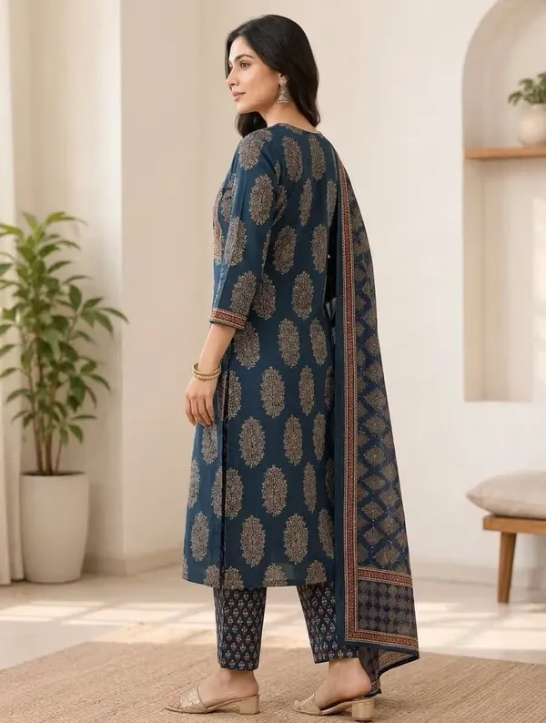 Navy_Blue_Printed_Pure_Cotton_Straight_Kurta_Set_With_Dupatta