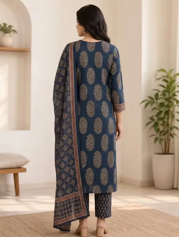 Navy_Blue_Printed_Pure_Cotton_Straight_Kurta_Set_With_Dupatta