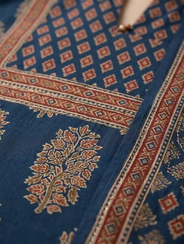 Navy_Blue_Printed_Pure_Cotton_Straight_Kurta_Set_With_Dupatta