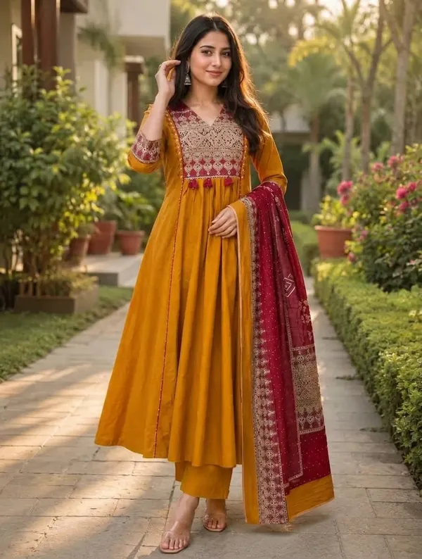 Mustard_Yellow_Pure_Cotton_Embroidered_Anarkali_Kurta_Set