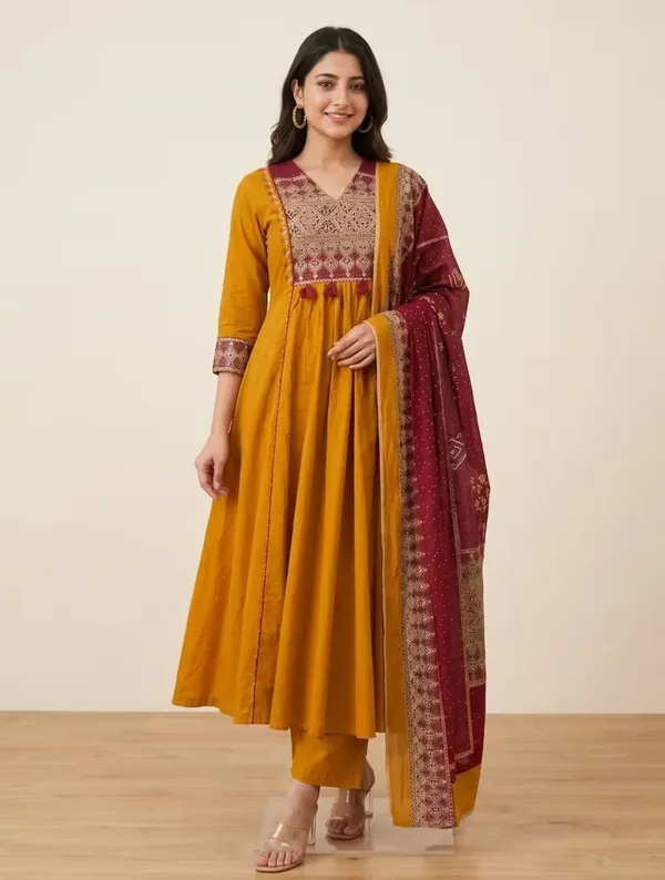 Mustard_Yellow_Pure_Cotton_Embroidered_Anarkali_Kurta_Set