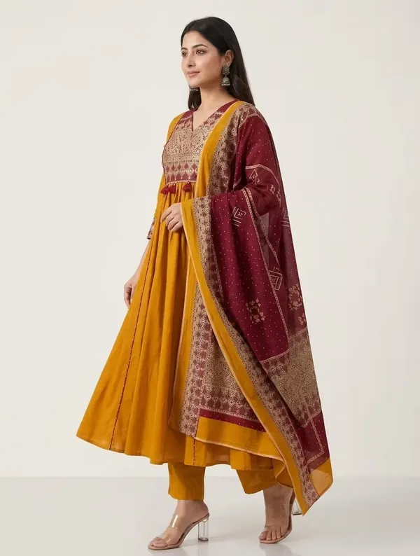 Mustard_Yellow_Pure_Cotton_Embroidered_Anarkali_Kurta_Set