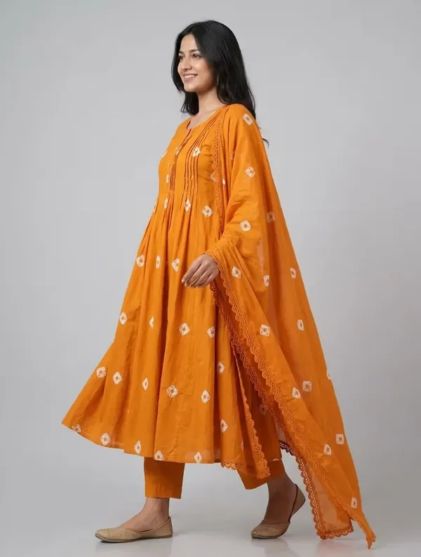 Mustard_Yellow_Bandhani_Print_Pure_Cotton_Kurta_Set_With_Dupatta
