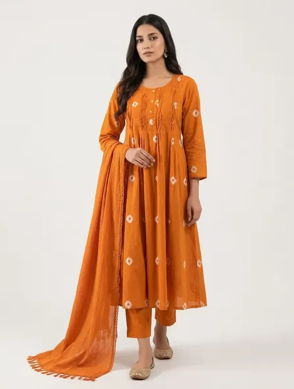 Mustard_Yellow_Bandhani_Print_Pure_Cotton_Kurta_Set_With_Dupatta