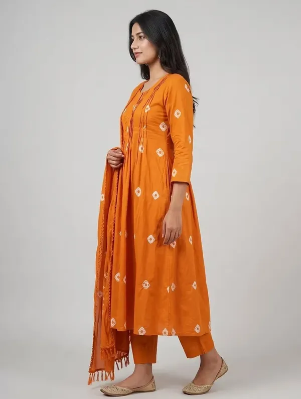 Mustard_Yellow_Bandhani_Print_Pure_Cotton_Kurta_Set_With_Dupatta