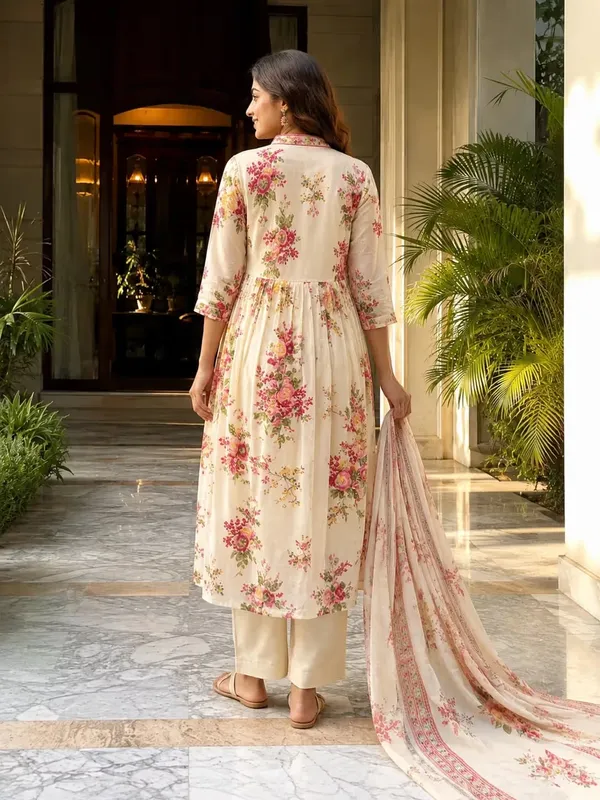 Off_White_Floral_Printed_Pure_Cotton_Angrakha_Kurta_Set