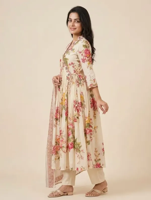 Off_White_Floral_Printed_Pure_Cotton_Angrakha_Kurta_Set