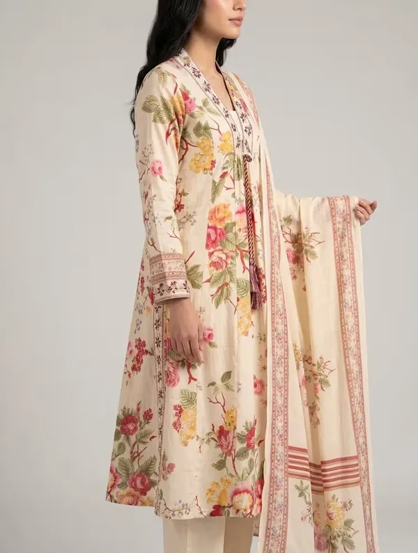 Off-White_Floral_Printed_Pure_Cotton_Angrekha_Kurta_Set