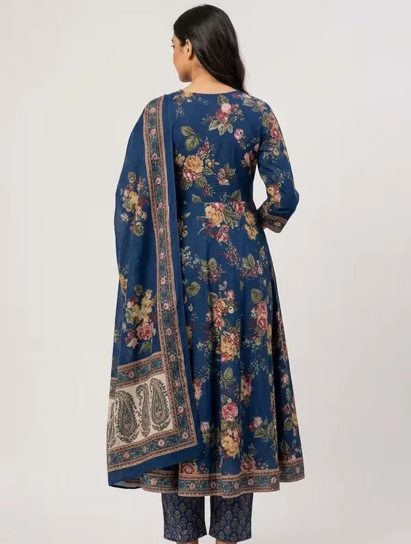 Navy_Blue_Floral_Printed_Pure_Cotton_Anarkali_Kurta_Set