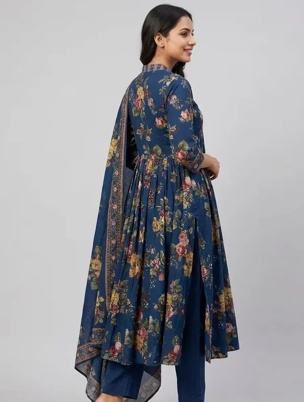 Navy_Blue_Floral_Printed_Pure_Cotton_Anarkali_Kurta_Set