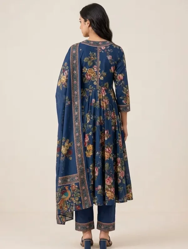 Navy_Blue_Floral_Printed_Pure_Cotton_Anarkali_Kurta_Set