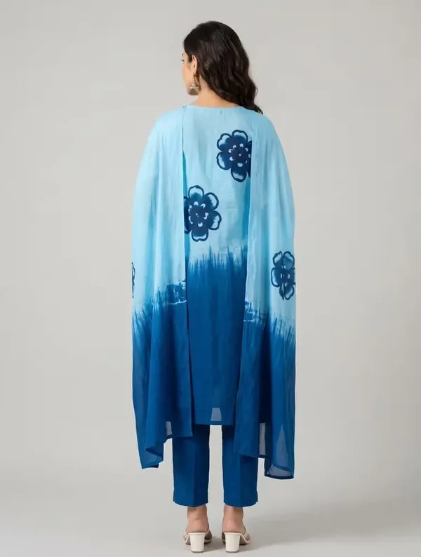 Sky_Blue_And_Indigo_Floral_Printed_Pure_Cotton_Kurta_Set
