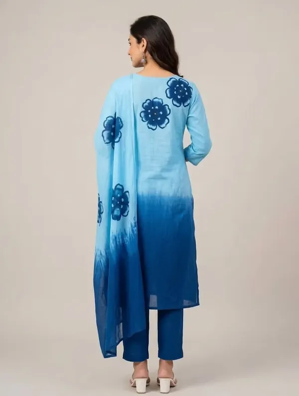 Sky_Blue_And_Indigo_Floral_Printed_Pure_Cotton_Kurta_Set
