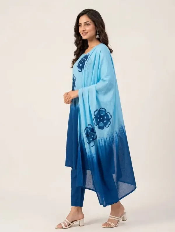Sky_Blue_And_Indigo_Floral_Printed_Pure_Cotton_Kurta_Set
