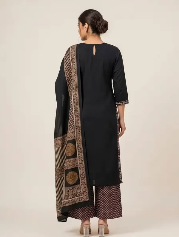 Classic_Black_Printed_Pure_Cotton_Kurta_Set_With_Dupatta