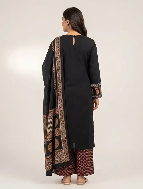Classic_Black_Printed_Pure_Cotton_Kurta_Set_With_Dupatta