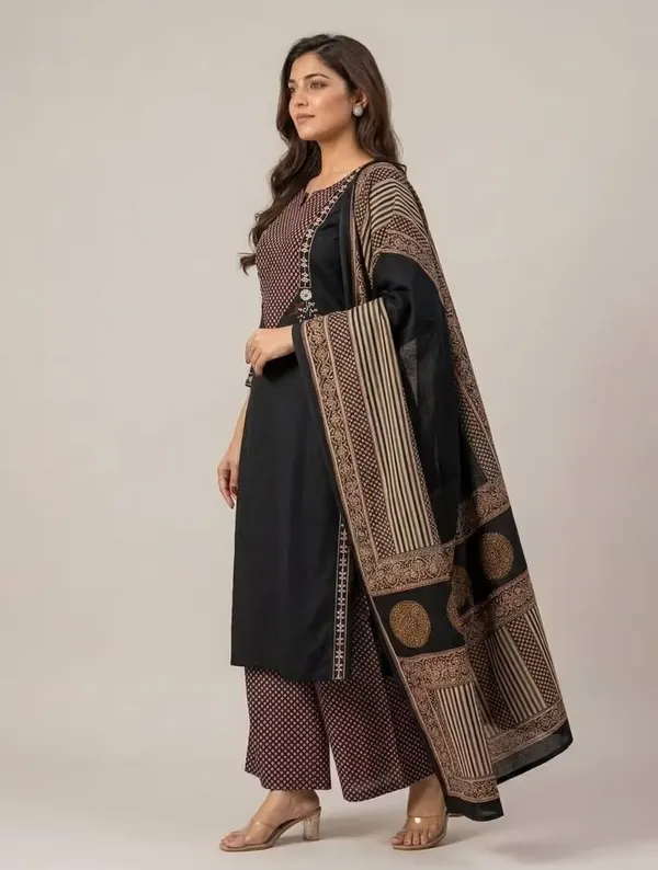 Classic_Black_Printed_Pure_Cotton_Kurta_Set_With_Dupatta