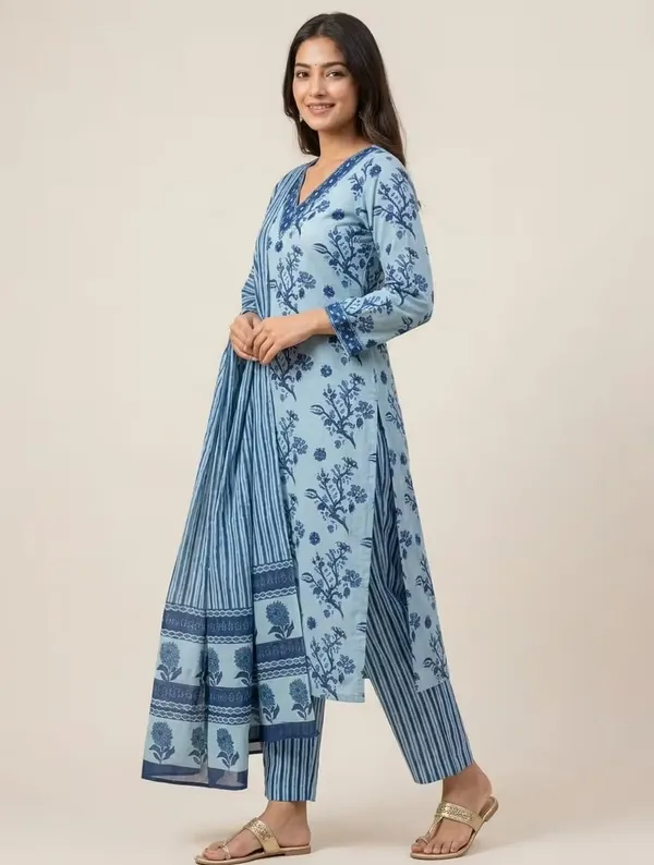 Sky_Blue_Floral_Printed_Pure_Cotton_Straight_Kurta_Set