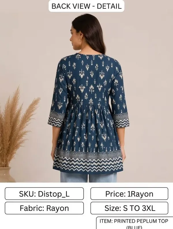 Navy_Blue_Printed_Rayon_Short_Kurti_Top_For_Women