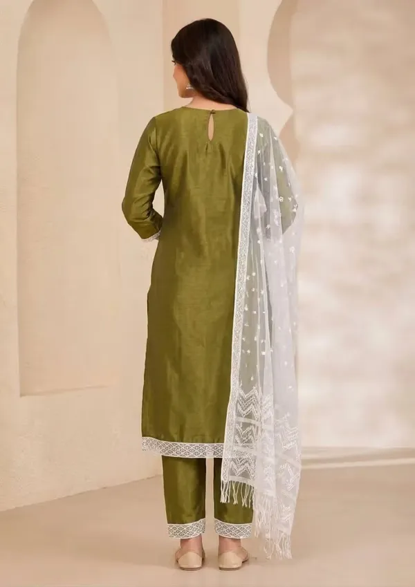 Olive_Green_Embroidered_Kurta_Set_With_Net_Dupatta