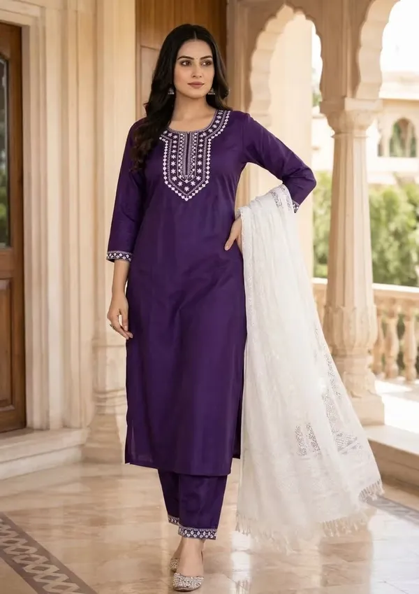 Deep_Purple_Straight_Kurta_Set_With_White_Zari_Dupatta