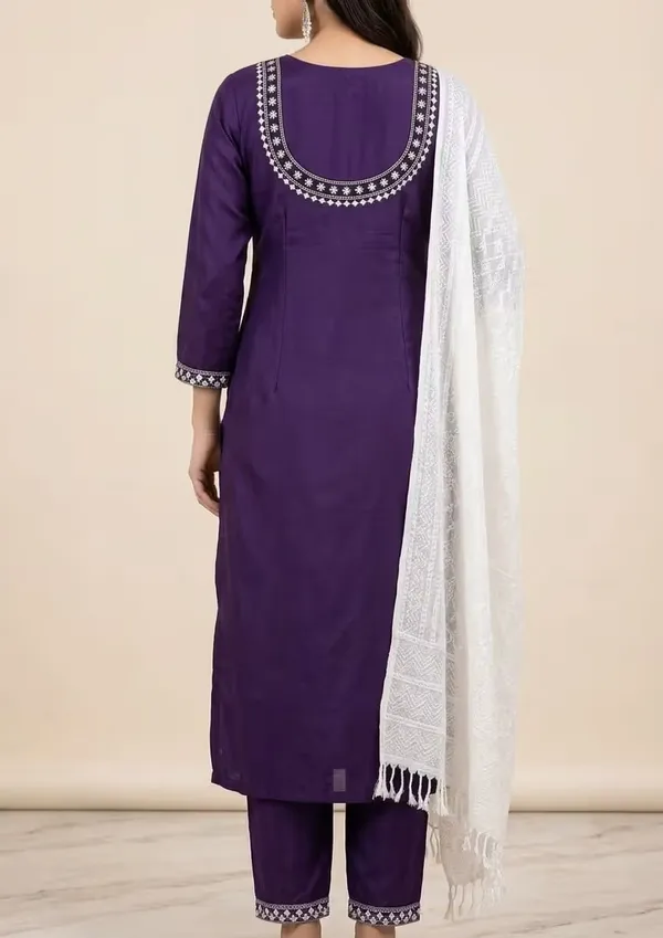 Deep_Purple_Straight_Kurta_Set_With_White_Zari_Dupatta