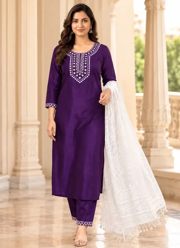 Deep_Purple_Straight_Kurta_Set_With_White_Zari_Dupatta