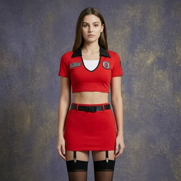 Red_And_Black_Collared_Crop_Top_Mini_Skirt_Set_For_Women