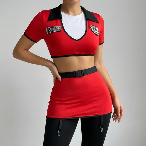 Red_And_Black_Collared_Crop_Top_Mini_Skirt_Set_For_Women