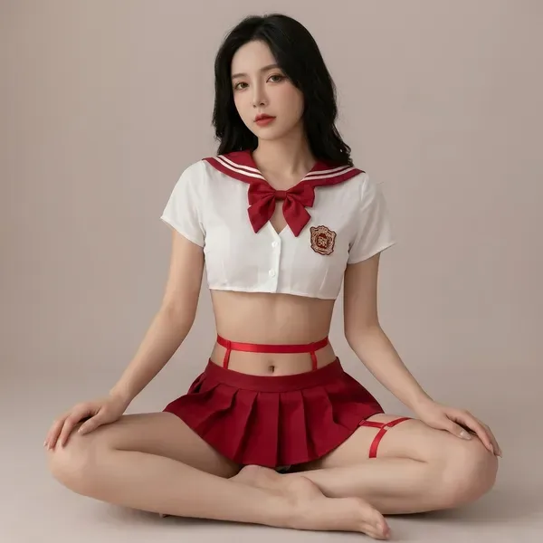 White_And_Red_Chiffon_Schoolgirl_Cosplay_Costume_Set_For_Women