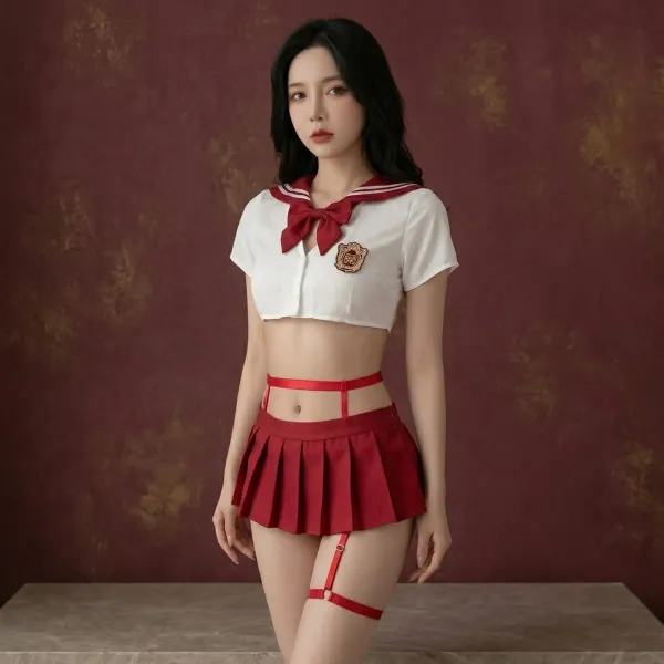 White_And_Red_Chiffon_Schoolgirl_Cosplay_Costume_Set_For_Women