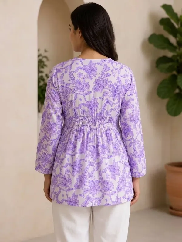 Lavender_Floral_Printed_Rayon_Short_Kurti_For_Women