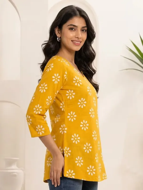 Mustard_Yellow_Floral_Printed_Rayon_Short_Kurti