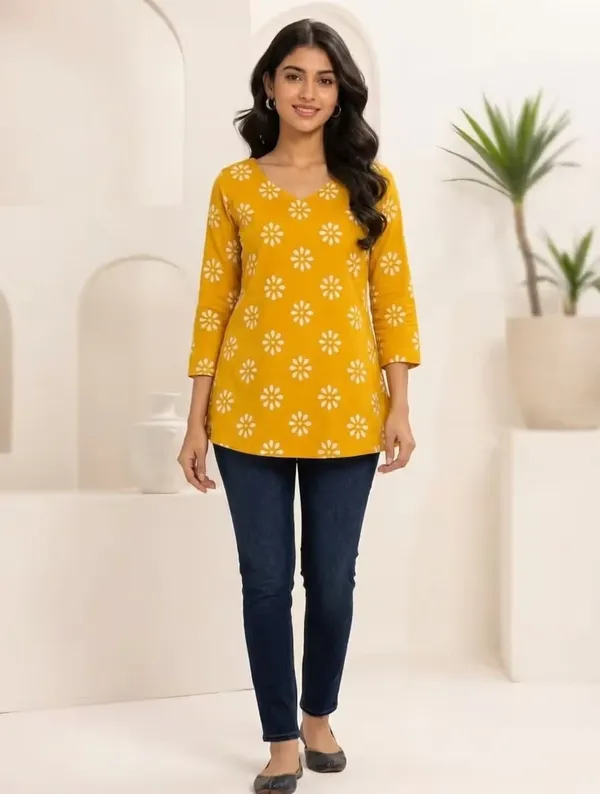 Mustard_Yellow_Floral_Printed_Rayon_Short_Kurti