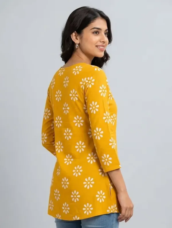 Mustard_Yellow_Floral_Printed_Rayon_Short_Kurti