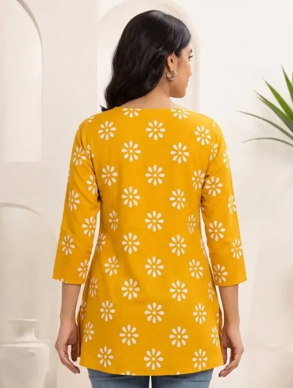 Mustard_Yellow_Floral_Printed_Rayon_Short_Kurti