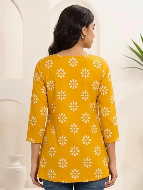 Mustard_Yellow_Floral_Printed_Rayon_Short_Kurti