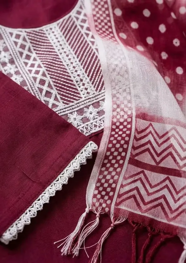 Maroon_Straight_Kurta_Set_With_Embroidered_Yoke_And_Dupatta