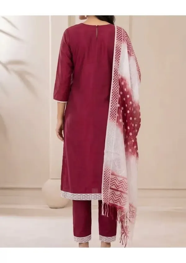 Maroon_Straight_Kurta_Set_With_Embroidered_Yoke_And_Dupatta