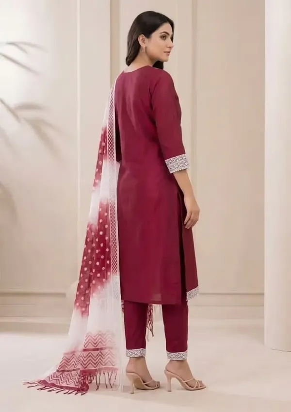 Maroon_Straight_Kurta_Set_With_Embroidered_Yoke_And_Dupatta