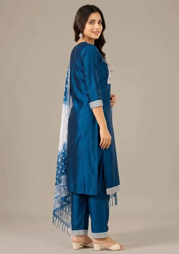 Peacock_Blue_Straight_Kurta_Set_With_Printed_Dupatta